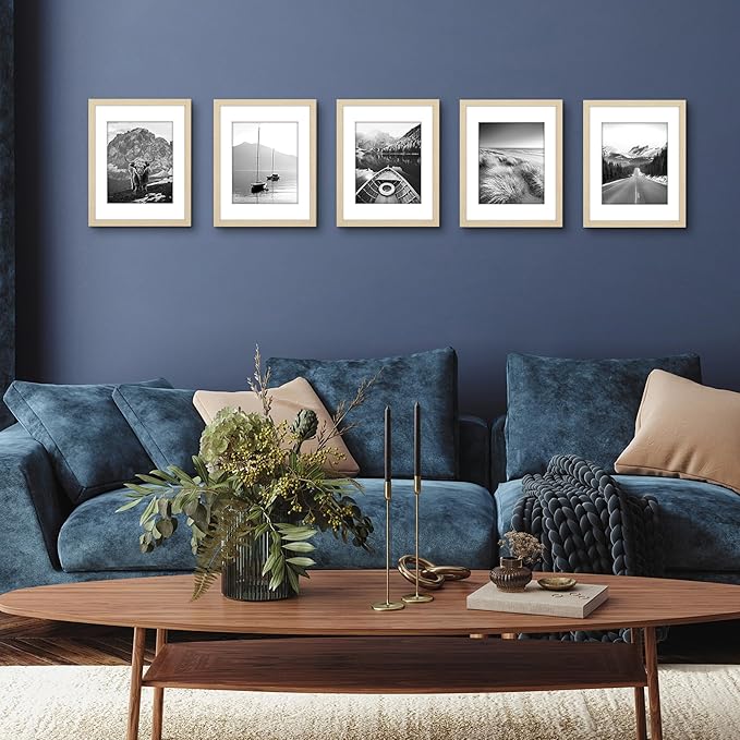 Americanflat 11x14 Picture Frame with Polished Plexiglass - Set of 5 - Use as 8x10 Frame with Mat or Display 11x14 Photo Without Mat - Galleria Collection - Picture Frames for Wall - Natural Oak