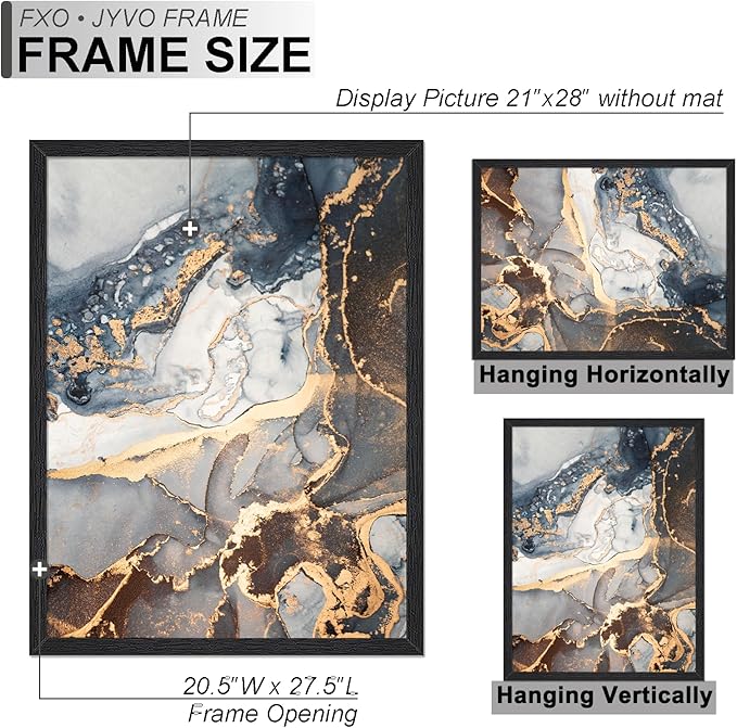 Engineered Wood 21 x 28 Frame Set of 2, Black Picture Frame for 21x28 Inch Poster Puzzle Photo, Light Weight 21by28 Poster Frame with Wood-grain for Wall - 2 Pack/Black/21 x28