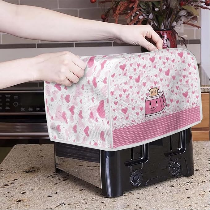 UNICEU Pink Cartoon Toaster - 4 Slice, Quilted, Dust-Proof, Bread Maker Cover, Small Appliance Dust Cover