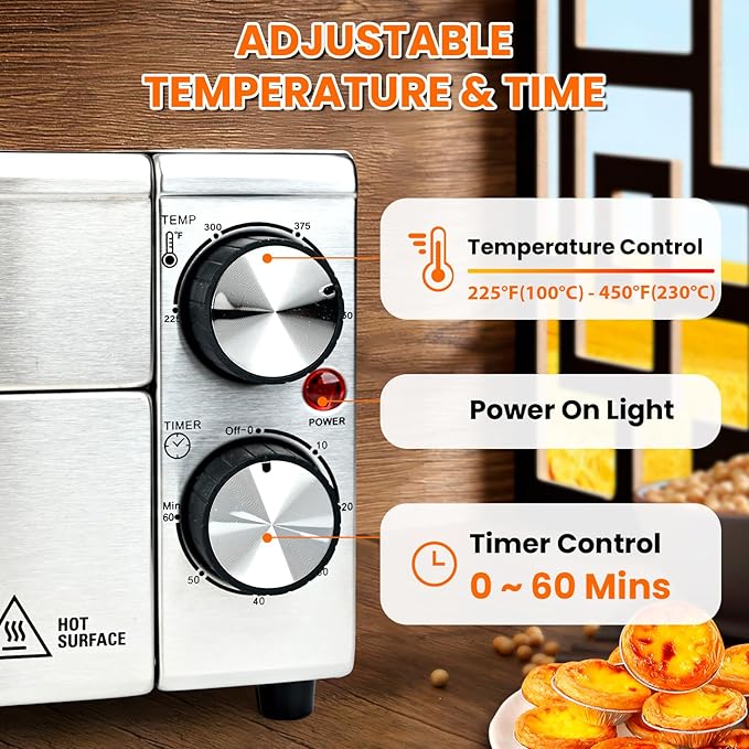Anatole Electric Pizza Oven Indoor Air Fryer 12" 1800W Stainless Steel Countertop Pizza Maker Convection Cooker Time Temperature Adjustable with Removable Crumb Tray ETL Certified