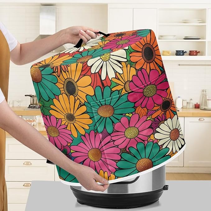 TODIYADDU Cartoon Daisy Electric Pressure Cooker Cover Round Protective Cover Bag with Pocket and Handle for or Rice Cooker Kitchen Small Appliance Dust Covers Holiday Present