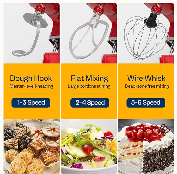 VIVOHOME 3-in-1 Stand Mixer, 6 Quart Electric Tilt-Head Kitchen Mixer with Bowl, Multifunctional Food Mixer with Meat Grinder and Blender Attachments, Dough Hook, Beater, and Whisk, Red