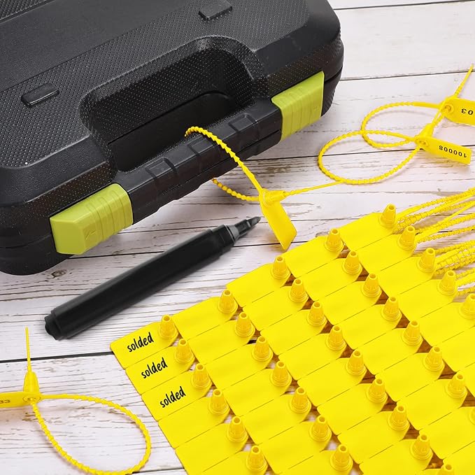Roowest 2000 Pcs Plastic Tamper Seals Security Tags Seals Safety Numbered Zip Ties Fire Extinguisher Tamper Tags Disposable Self Locking Signage 250 mm Length(Yellow)
