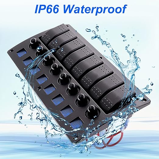 8 Gang Boat Rocker Switch Panel Marine Switch Panel Waterproof Marine Toggle Switches ON/Off with Circuit Breaker for Car RV Truck Automotive 12V-24V