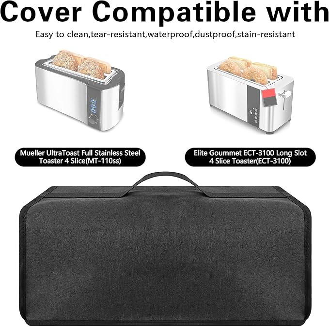 Toaster Cover Compatible with Mueller UltraToast 4 Slice MT-110ss/Elite Gourmet ECT-3100 Long Slot 4 Slice Toaster,Waterproof Heatproofant Dustproof Protective Case Heavy Duty Cover-Dark Grey