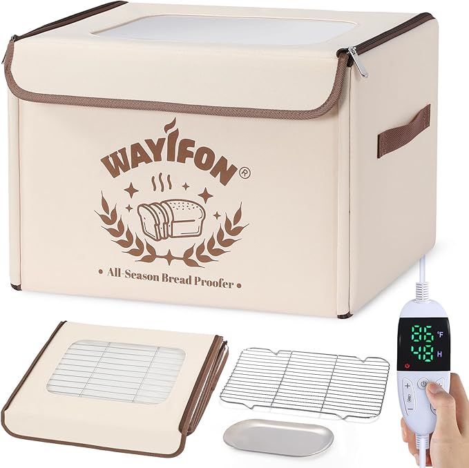 Folding Bread Proofing Box with 68-131℉ Temp Control & 99H Timer,Dough Proofing Box with Metal Rack Warming Proofer for Sourdough, Bread Baking, Pizza, Yogurt,Space-Saving & 6-Layer Fabric,Beige