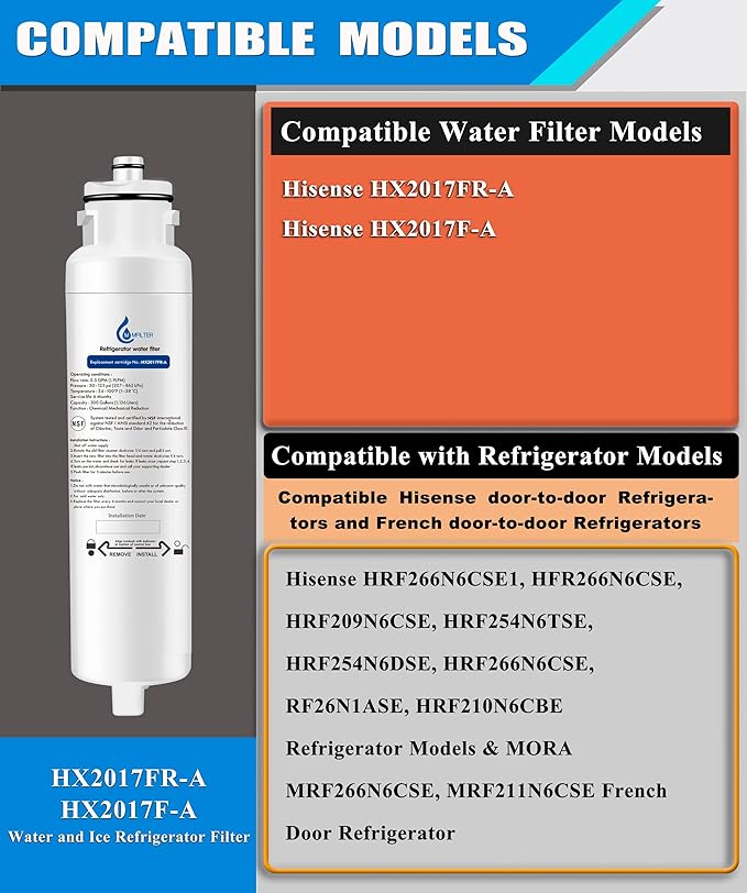 HX2017FR-A HX2017F-A refrigerator water filter,replacement Compatible with Hisense HX2017FR-A HX2017F-A Hisense HRF266N6CSE HRF266N6CSE1 HRF209N6CSE HRF254N6TSE HRF254N6DSE (3-PACK)