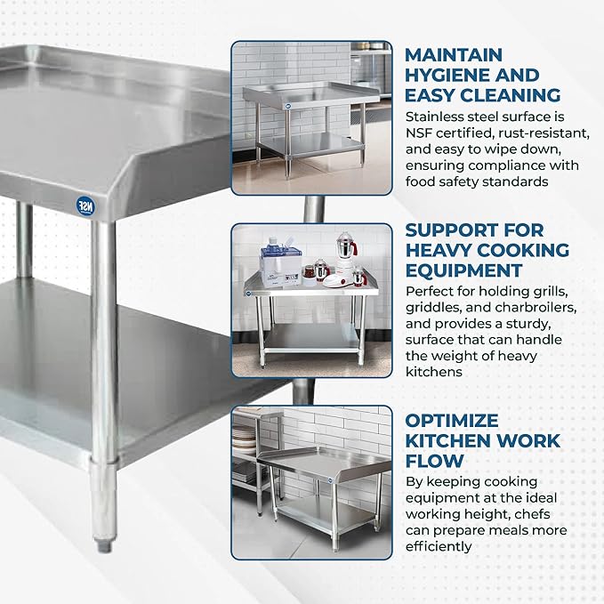 NSF Certified 18 Gauge Heavy Duty Stainless Steel Equipment Grill Stand with Undershelf for Kitchens, Utility Rooms, Caterers & Auto