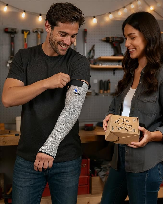 OriStout Cut Resistant Gardening Sleeves with Tumb Hole, Protective Arm Sleeves for Yard Work, Kitchen, Arm Guards for Biting, Pet Grooming, Gardening for Women, Black & Grey, 2 Pairs