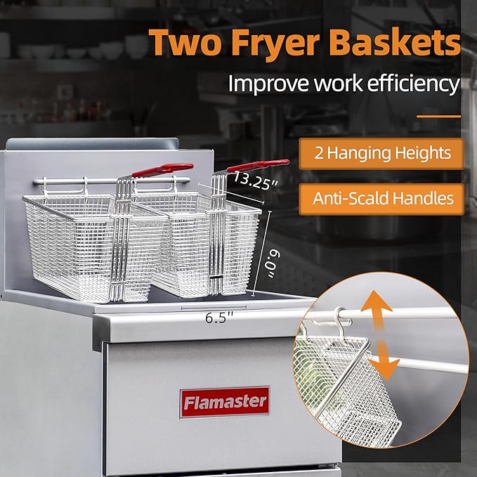 Commercial Gas Floor Fryer with 2 Baskets, 120000 BTU Natural Gas Fryer-Only Commercial Use, 4 Heating Tubes, 55 lb Oil Capacity Deep Fryer for Restaurants, Fast Food, Food Trucks