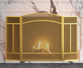 Fire Beauty Fireplace Screen 3 Panel Wrought Iron 48"(L) x 29"(H) Spark Guard Cover(Golden Dusting)