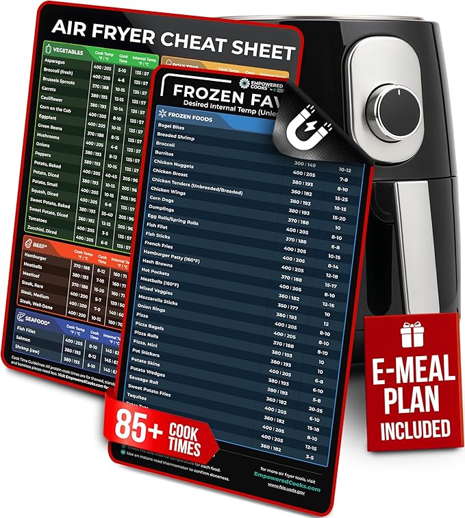 Cathy Yoder's Air Fryer Cheat Sheet Set, Air Fryer Accessories, AirFryer Cooking Guide Magnetic Cheat Sheet, AirFryer Cook Times Chart Magnet, Internal Food Temp for 80+ Popular Foods - Black