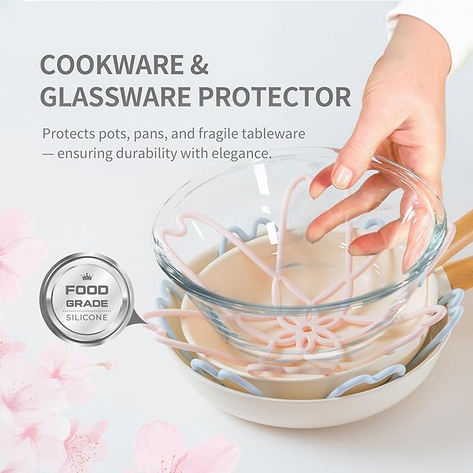 iPROTECT - Stack Expert | Multi-Purpose BPA-Free Silicone Pans & Pots Protector. Set of 2. Trivets for All Cookware Sizes, Protects Coating & Scratches, Dishwasher Safe (Sky Blue, S)