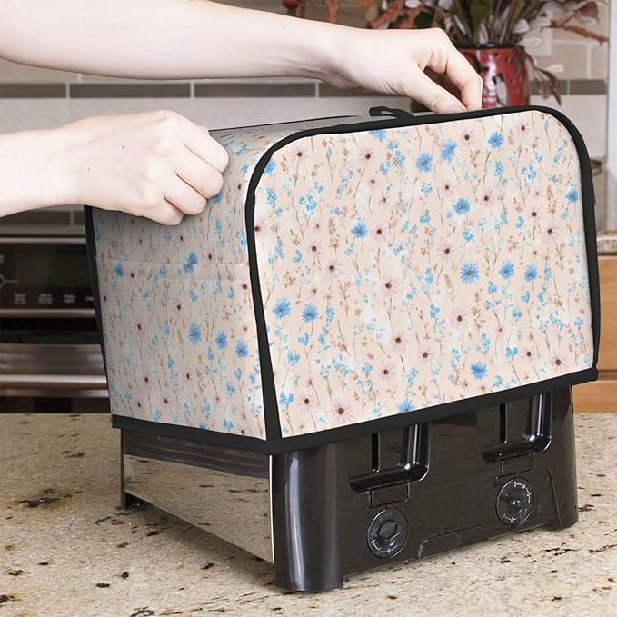 2 Slice Toaster Cover for Kitchen Wildflower Pattern Pastel Botanical Waterproof Dustproof Toaster Dust Cover with Side Pockets Decorative Universal Cover for Wide Slot Toasters Small Appliances