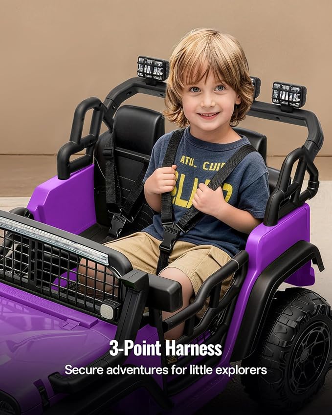 2 Seater Ride on Car Toy, 24V 4WD Electric Car for Kids 4-8 with Remote Control, 4x200W Motors, Capacity 110 lb - Purple