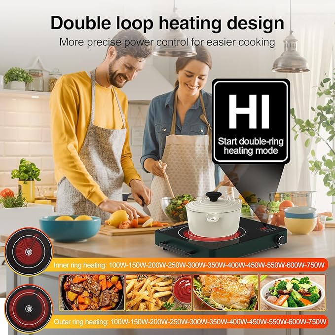 VBGK Electric Cooktop, 1800W Single Burner Induction Cooktop with 9 Power Levels, Timer and Knob Control, 110-120V