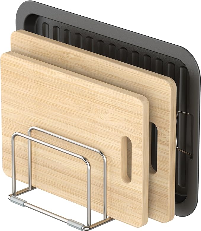 Cutting Board Holder Stand, Chopping Board Storage Rack, Cutting Board Organizer, 304 Stainless Steel Chopping Board Holder, Cookie Sheets Organizer 1.0+1.2 Inch Width Slots(Large)