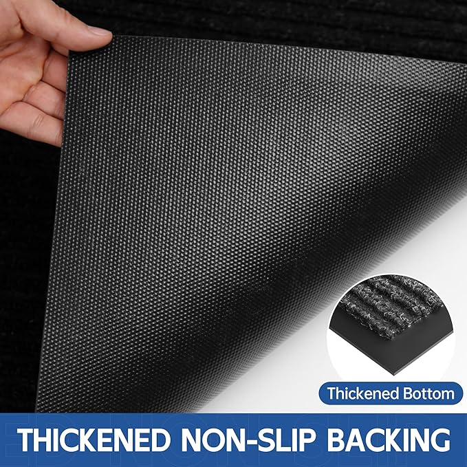 Front Door Mat, 10' x 3' Heavy Duty Indoor Outdoor Door Mat Entrance, Commercial Welcome Mats, Stain and Fade Resistant, Durable Rubber Backing, Low Profile Entry Mat for Patio, Black Stripe