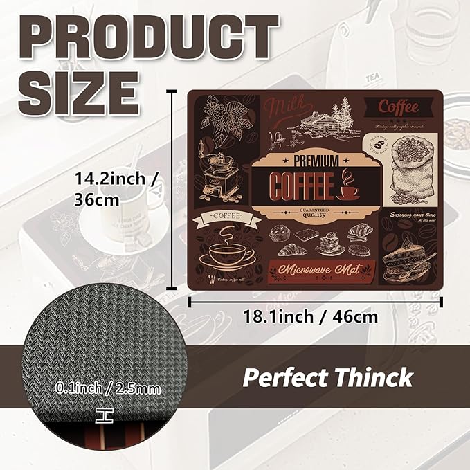 Rubber Mat for Microwave Top Cover, 18"x14" Non Slip Nonstick Heat Resistant Microwave Kitchen Counter Protector Mat, Air Fryer Pad for Counter Heat Resistant