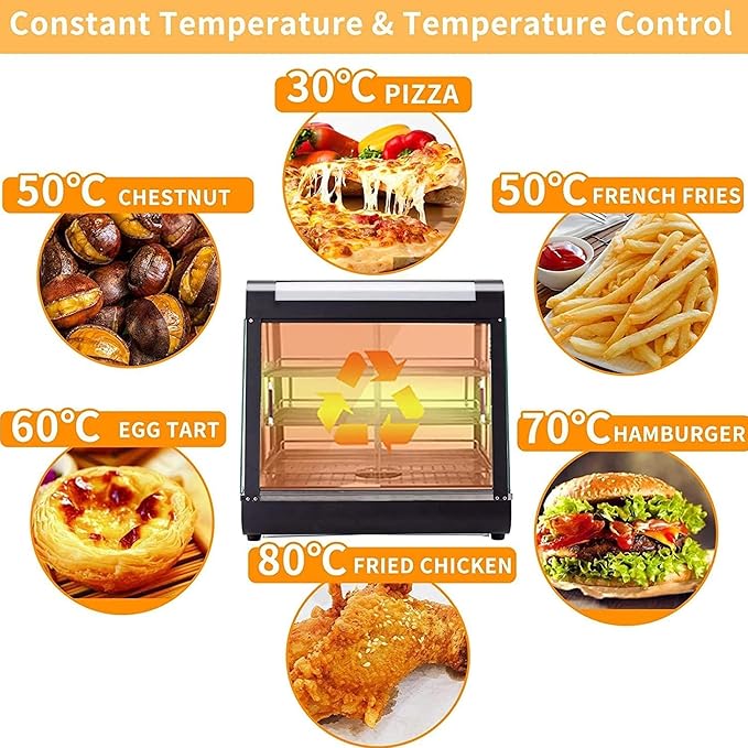 27-inch Food Warmer Display Hot Food Countertop Case Commercial Buffet Restaurant Heated Warmer w/ 3D Heating with LED Lighting 3-Tier Food Showcase for Catering Pizza