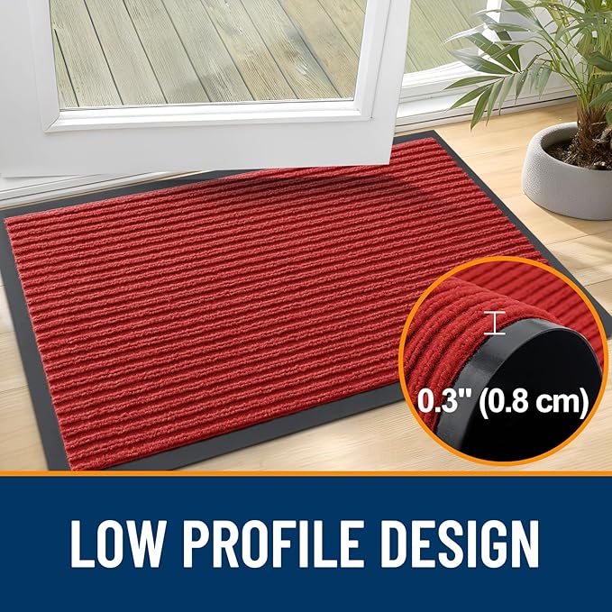 OLANLY Front Door Mat Indoor Outdoor Entrance, Waterproof Heavy Duty Doormat, Fade Resistant, Low Profile, Easy Clean Patio Porch Welcome Floor Mats for Entry, 59x20, Red