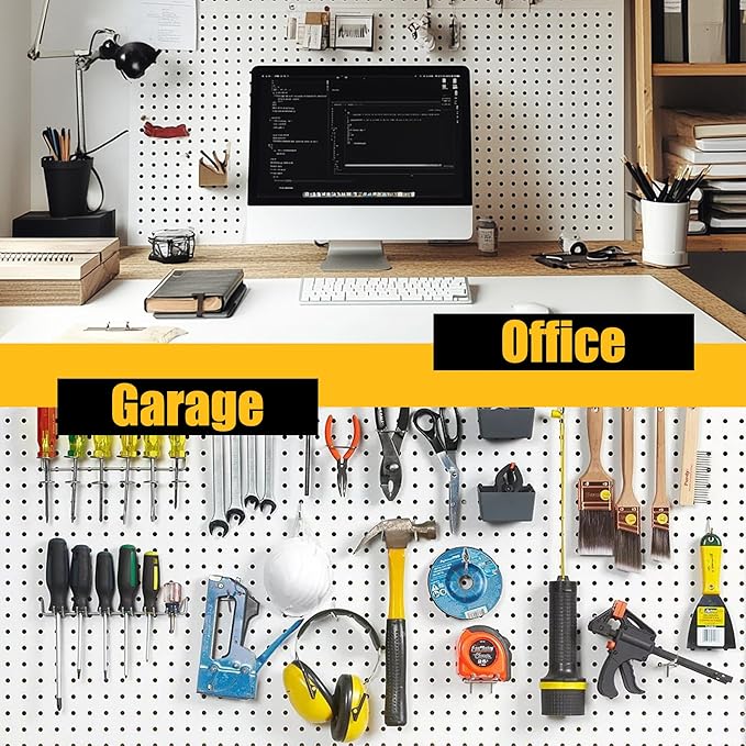 Peg Board, 8 Pack Metal Pegboard Panels with 50 Hooks, White Pegboards Wall Organizer, Peg Board for Walls Home, Garage Tool Storage, Office Organization, Craft Room,Christmas Gifts