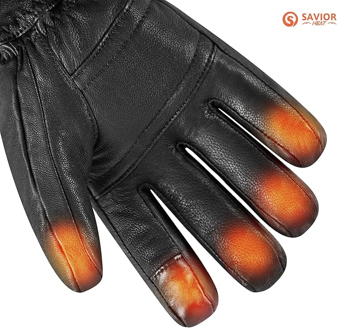 SAVIOR HEAT Heated Gloves for Men Women, Rechargeable Electric Heated Leather Skiing and Snowboarding Gloves