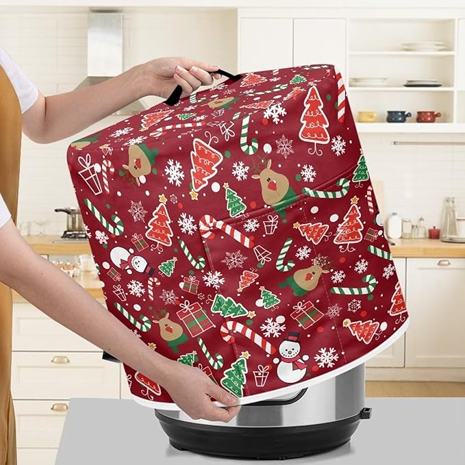 Dust Cover Compatible with 8 qt Electric Pressure Cooker Rice Cooker and Air Fryer Insulated Protective Cover Keep Appliance Clean Christmas Decor, Elk Snowman Candy Canes
