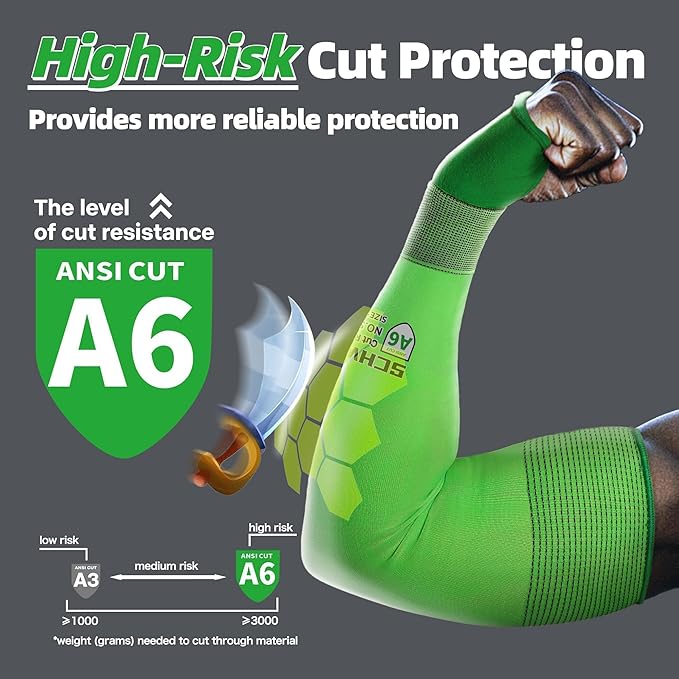 Schwer Ultra-Thin ANSI A6 Cut Resistant Arm Sleeves, 21 Gauge Comfortable and Breathable Protective Sleeves, Arm Protectors for Thin Skin and Bruising, Work, Gardening, Farming, Outdoors, Non-PFAS, L