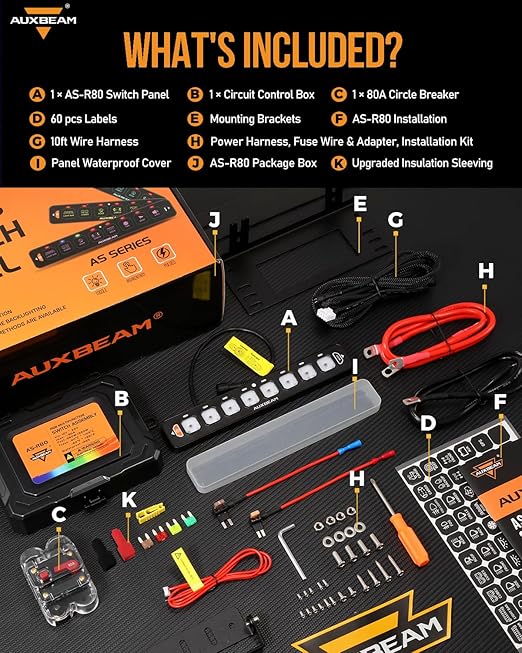 Auxbeam 8 Gang Slim Switch Panel RGB AS-R80 Automatic Dimmable Switch Panel with Toggle Momentary Pulsed LED Control Panel Off Backlight 12-24V for Truck Offroad Car Boat Waterproof, 2-Year Warranty