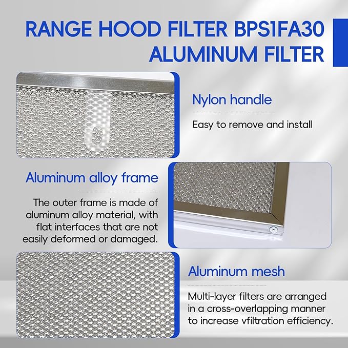 Stove Hood Vent Filter 11-3/4" x 14-1/4" BPS1FA30 - Compatible with NuTone Allure & Broan Range Hood Filter Replacement 99010299 - Fits QS1 QS2 30" Hoods(Stainless Steel Frame: 2-Pack)