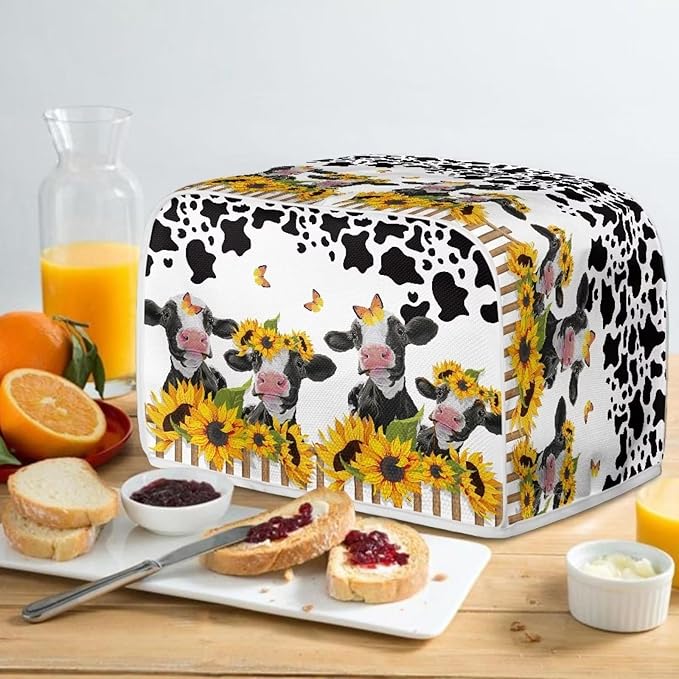 UNICEU Sunflower Farm Cow Animal 2 Slice Quilted Toaster Dust Cover & Bread Maker Cover for Small Appliances