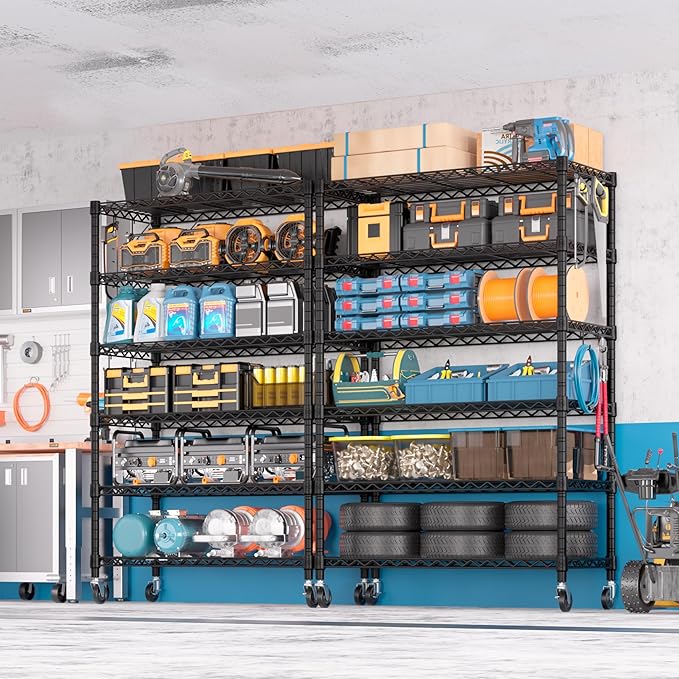 PrimeZone 6 Tier Wire Shelving with Wheels 79''H 1500lbs Storage Shelves NSF Certified Heavy Duty Steel Metal Shelf Adjustable Rolling Rack Kitchen Garage Closet Pantry Laundry 79''HX36''WX16''D 4Pcs