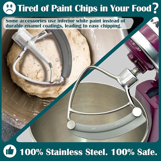 Flex Edge Beater Pro FEB5 for KitchenAid 4.5-5QT Tilt-Head Stand Mixers - Stainless Steel Flat Beater with Replaceable Silicone Edges.