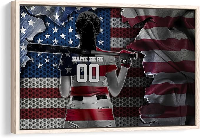 Personalized Softball Poster & Framed Canvas, Softball Home Office Decor, Custom Name Number Bedroom Living Room Aesthetic Wall Art, Birthday Gift For Daughter, Girl, Women, Granddaughter