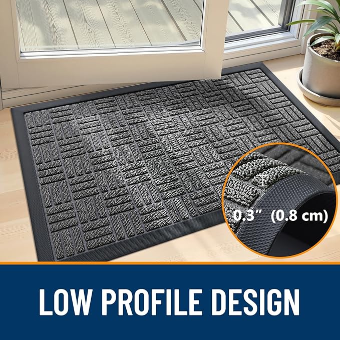 OLANLY Front Door Mat Outside Entrance 33x21, Absorbent, Heavy Duty Sturdy Natural Rubber Doormat Indoor Outdoor, Stain and Fade Resistant, Non-Slip Backing Low Profile Floor Mat for Entryway, Grey