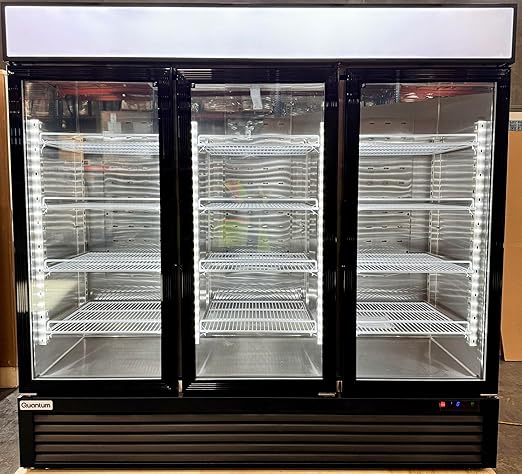 Commercial Grade Merchandiser Refrigerator with 3 Fog Resistant Glass Doors, 69 Cubic Feet, Stainless Steel & Black