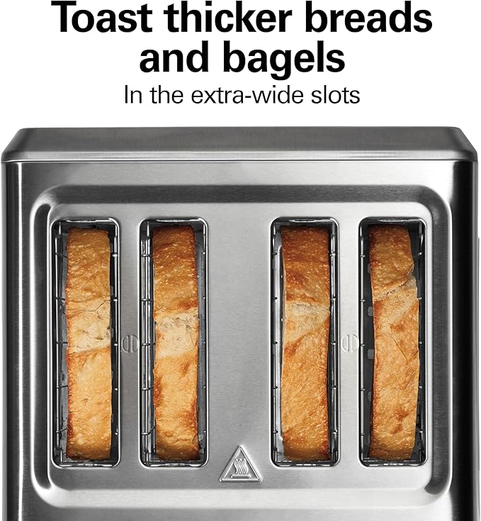 Hamilton Beach 4 Slice Toaster with Extra-Wide Slots, Bagel Setting, Toast Boost, Slide-Out Crumb Tray, Auto-Shutoff & Cancel Button, Stainless Steel (24798)
