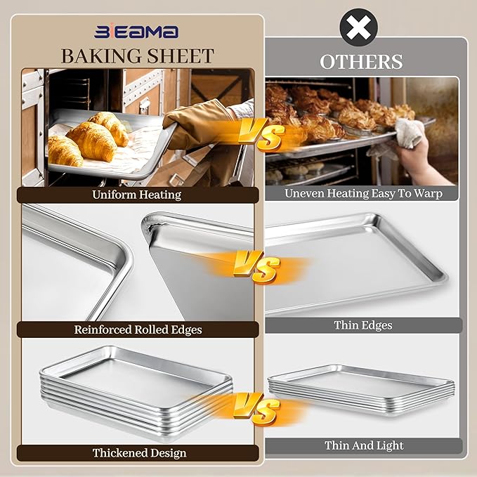 6 Pack Full Size Baking Sheet Pan Aluminum Commercial Pan for Oven Freezer Bakery Hotel Restaurant 18" × 26"