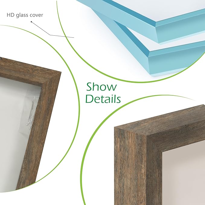 FrameWorks 12x16 Driftwood Wooden Shadow Box Frame – Soft Felt Back, Tempered Glass, and Included Elegant White Ball Push Pins