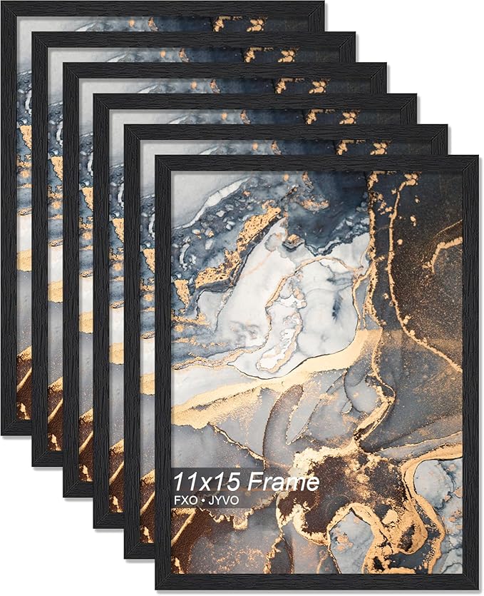 Engineered Wood 11x15 Picture Frame Set of 6, Black Frame for 11 x 15 Inch Picture Poster Photo, Light Weight 11 by 15 Frame with Wood-grain for Wall - 6 Pack/Black/11 x15
