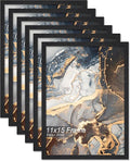 Engineered Wood 11x15 Picture Frame Set of 6, Black Frame for 11 x 15 Inch Picture Poster Photo, Light Weight 11 by 15 Frame with Wood-grain for Wall - 6 Pack/Black/11 x15