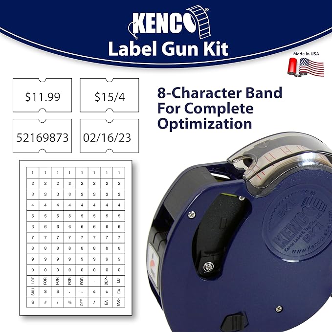 Kenco BK 1 Line Price Gun Kit - Includes 6,000 Labels, 2 Ink Rollers, Label Scraper - 8 Digit Labeler for Pricing, Dating, and Coding (BK-1 KIT 32,000 Labels)