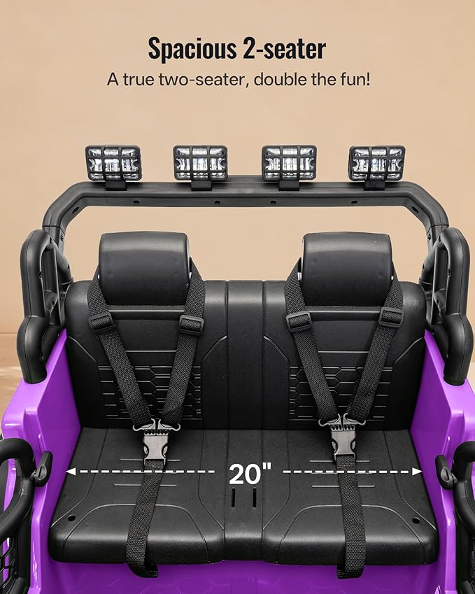 2 Seater Ride on Car Toy, 12V Electric Car for Kids 4-8 with Remote Control, Capacity 110 lb, LED Light - Purple