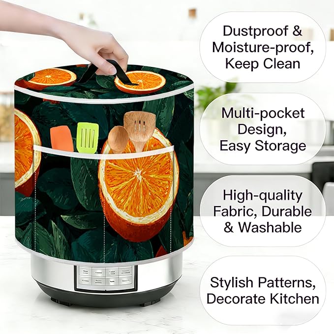 Rice Cooker Cover, Dust Cover for Kitchen Appliances with Handle and Storage Pocket, Easy to Clean Kitchen Decor Gift, Fits 3-6-8 Quart Instant Pot, Slow Cooker and Air Fryer