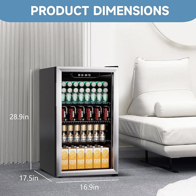 3.1 Cu.ft Beverage Refrigerator Cooler, 110 Can Mini Fridge with Glass Door, Digital Temperature Display for Soda, Beer or Wine For Office Bar with Adjustable Removable Shelves