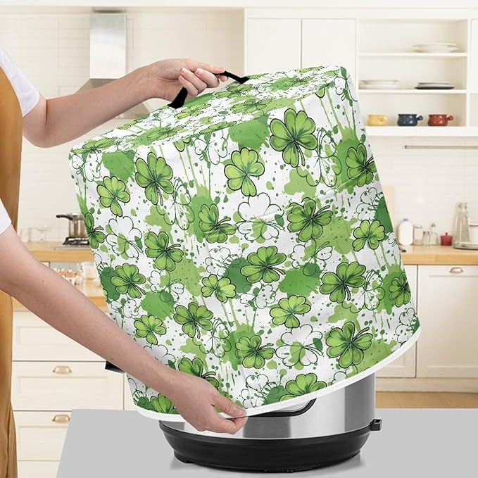 Xoenoiee Green Paint Shamrock Pattern Kitchen Appliance Dust Cover with Pockets, St. Patrick's Day Electric Pressure Cooker Cover Compatible with Crock Pot, Rice Cooker Cover, for 8 Qt Pot