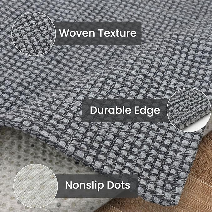 IOHOUZE Washable Runner Rug 2x10 Non Slip Rubber Backed Long Hallway Runner Entryway Runner Indoor, Kitchen Rugs Woven Cotton Floor Carpet for Hall Entrance, Dark Grey
