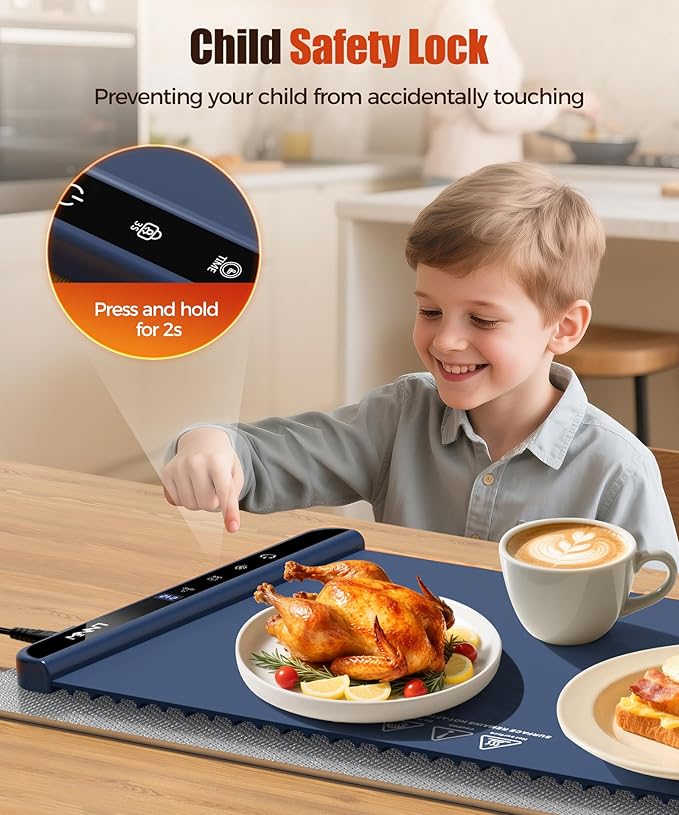 Food Warming Mat with Heat-Resistant Pad, 26X15 Inch, 6 Temperature & 6 Timer Settings, Child Lock Safety,Food Warmer Chafing Dishes for Buffet,Gatherings,Parties,Everyday Use