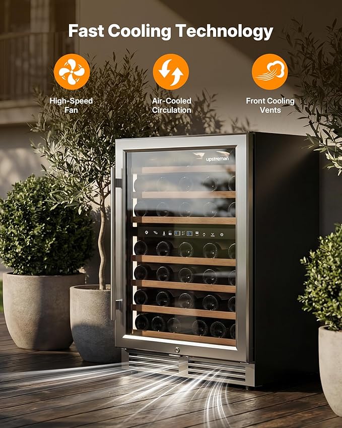 Upstreman 24 Inch Wine Fridge, 54 Bottles Dual Zone Wine Cooler Refrigerator, Small Built-in or Freestanding Wine Fridge with Stainless Steel Glass Door for Home, Office, or Kitchen, W54